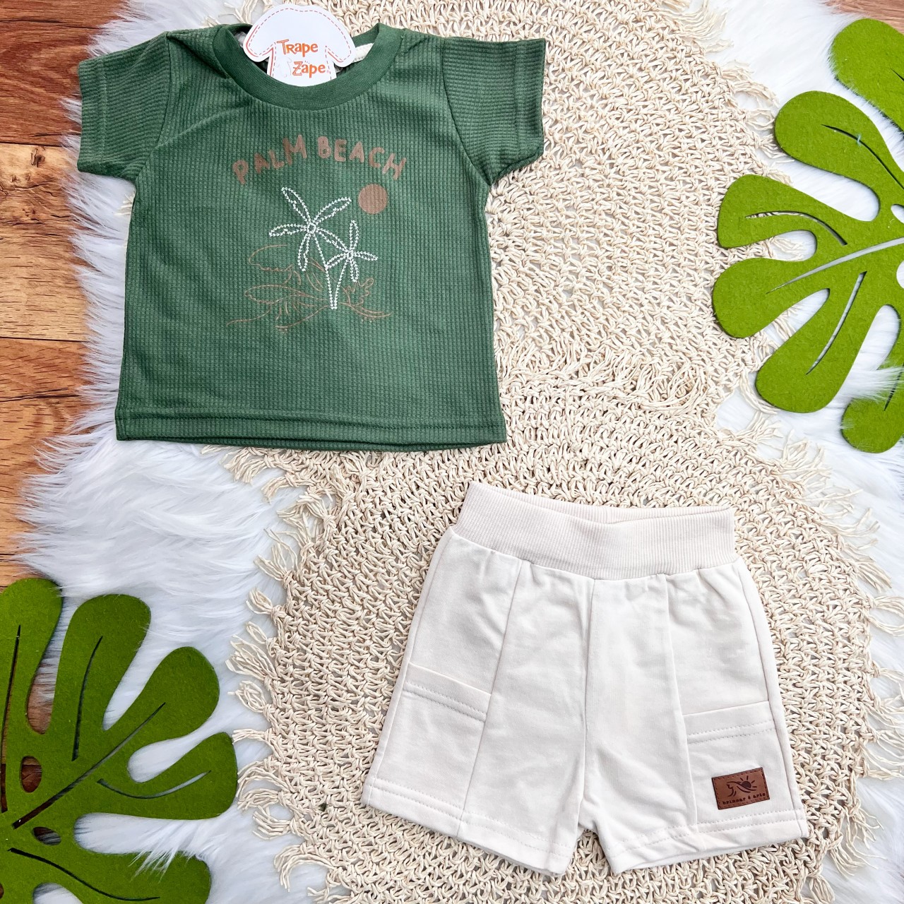  Conj. Camiseta Palm Beach e Bermuda - Verde Musgo e Areia